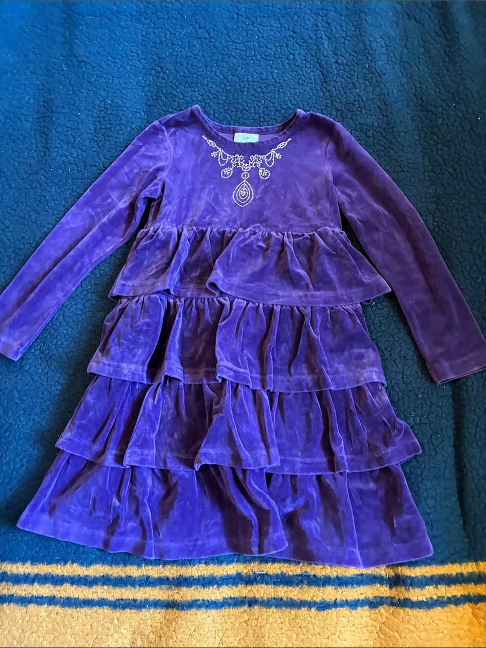 Hanna Andersson Purple Velvet Tiered Ruffle Dress